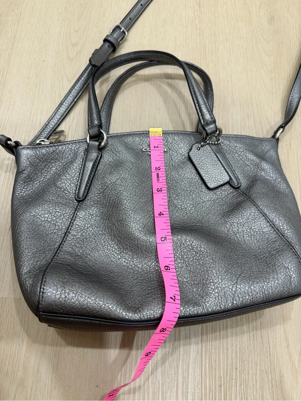 Coach Metallic Gray Shoulder Bag Leather